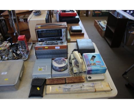A Roberts radio together with rotary dial telephone etc. 