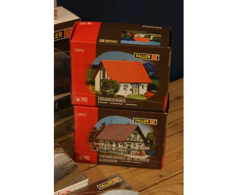 OO gauge model railway model kits by Faller of Germany to include 130482 Aral Filling Station sealed and boxed, 140341 Countr