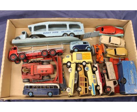 Dinky Toys diecast playworn model vehicles to include 582 Pullmore Car Transporter with ramp, Foden flat truck with chains, B