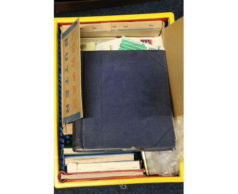 Stamp collection held in one box across multiple albums including one album of used 19th and 20th century stamps, numerous fi