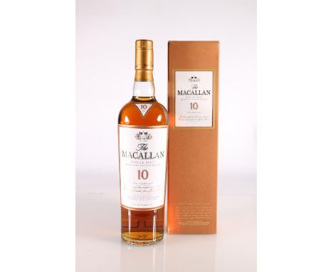 THE MACALLAN 10-year-old Highland single malt Scotch whisky, old style label, 40% abv. 70cl boxed. 