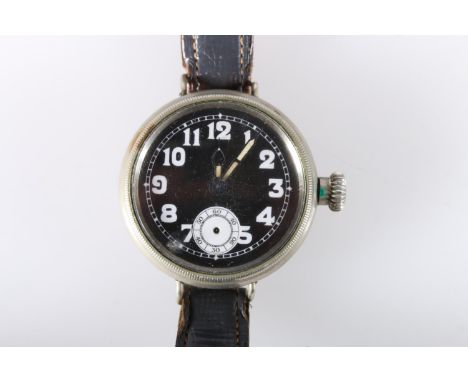 Military wristwatch, the black enamel dial with white Arabic numerals and subsidiary seconds dial, luminous hands, with Swiss