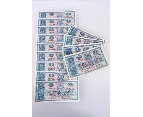THE BRITISH LINEN BANK, a consecutive run of nine £1 one pound banknotes 25th January 1966 Walker K/4 767574-82, SC208b, also