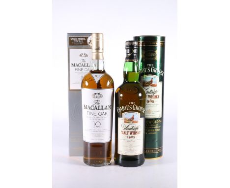 THE MACALLAN Fine Oak 10-year-old Highland single malt Scotch whisky, 40% abv. 70cl, boxed and THE FAMOUS GROUSE 1989 vintage