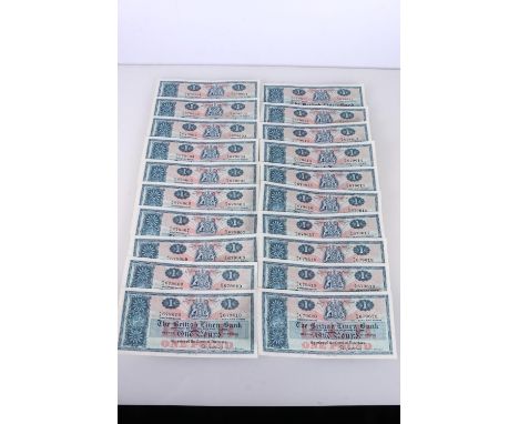 THE BRITISH LINEN BANK, a consecutive run of twenty £1 one pound banknotes 25th January 1966 Walker K/4 679601-20, SC208b, AU
