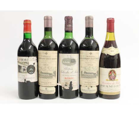 Five bottles of vintage red wine to include two bottles of CHATEAU LA MISSION HAUT BRION 1964 grand cru classe bordeaux, no a