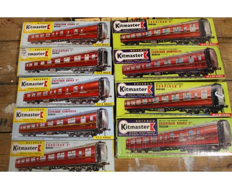 Kitmaster OO gauge model kits including No13 corridor composite, No14 corridor 2nd x2, No15 corridor brake 2nd, No17 corridor