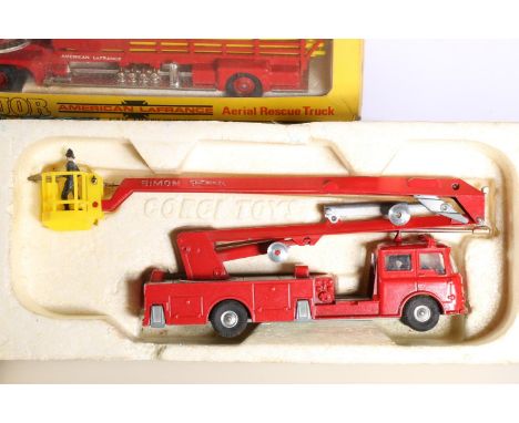 Corgi Major Toys 1143 Aerial Rescue Truck, 1138 Car Transporter with Ford Tilt Cab H Series Tractor, and 1127 Simon Snorkel F