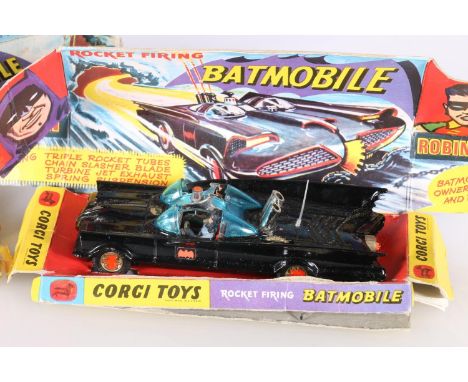 Corgi Toys 267 diecast rocket firing Batmobile with Batman and Robin, first type example without tow hook and with gold colou