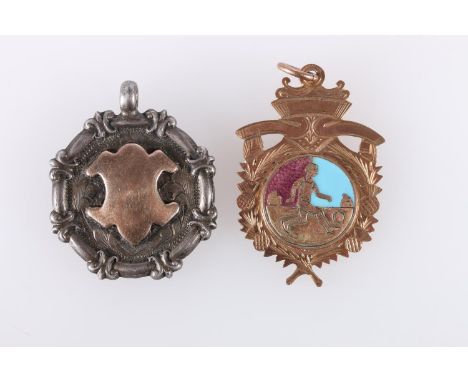 East of Scotland Football Association 9ct gold and enamel medal fob, the obverse with circular plaque depicting a footballer,