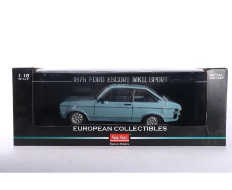 Sun Star of Macau 1:18 scale diecast model car 4617R 1975 Ford Escort mkII Sport Riveria Blue, boxed. 