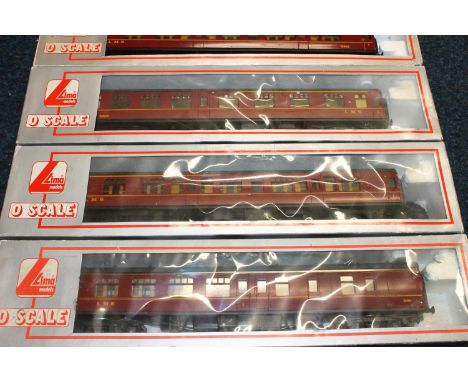 Lima Models O gauge or O scale model railway to include LMS 1st class coach 5051 x2, LMS 1st class coach 15865 x4, five of th