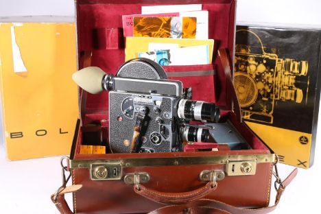 Paillard Bolex H8 Reflex cine camera with 36mm, 12.5mm and 5.5mm lenses, serial number 211771, in fitted Eedee leather case w
