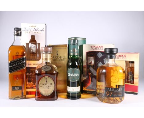 Three bottles of single malt Scotch whisky to include BALBLAIR 1997 10 year old 70cl 43% abv. CARDHU Gold Reserve 70cl 40% ab
