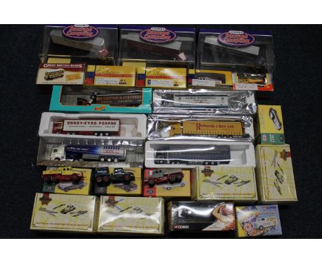 Three Oxford Haulage Company diecast articulated lorry models, each boxed, six Matchbox Collectibles Poer of the Press diecas