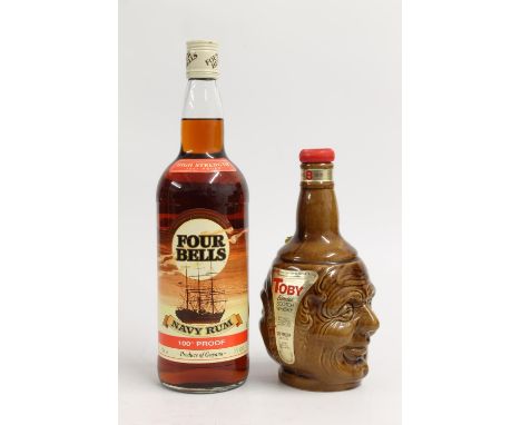 FOUR BELLS of Guyana High Strength Navy Rum 100 proof, 1litre 57% abv. and a bottle of TOBY blended Scotch whisky decanter, 2