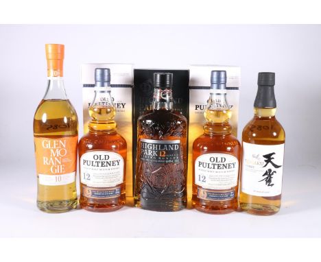 Five bottles of whisky to include TENJAKU Japanese blended whisky 70cl 40% abv. GLENMORANGIE 10 year old The Original single 