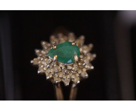 9ct Gold ring set with emerald &amp; diamonds