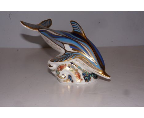 Royal crown derby striped dolphin with gold stopper