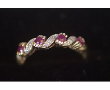 9ct Gold ring set with rubies &amp; diamonds