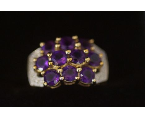 9ct Gold ring set with purple stones &amp; diamonds