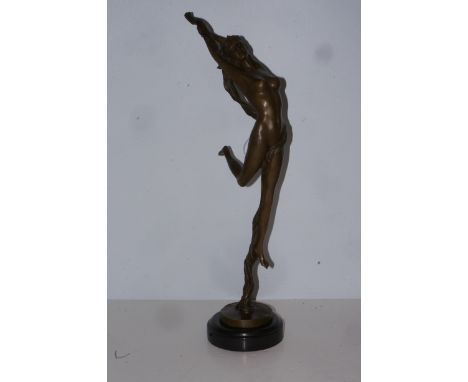 Bronze art deco nude lady on marble plinth