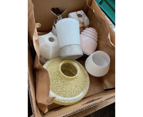 A box of Art Deco glass light shades. 
