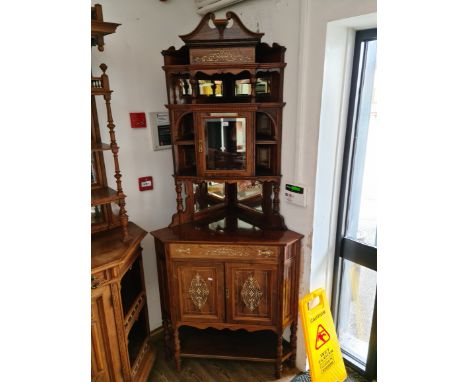 A late Victorian inlaid rosewood mirror back corner cabinet with plaque dated 1892.Condition:- General wear through age and u