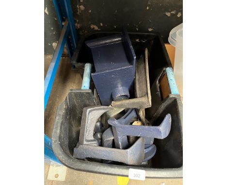 A box of shoe lasts, fire grate, etc. 
