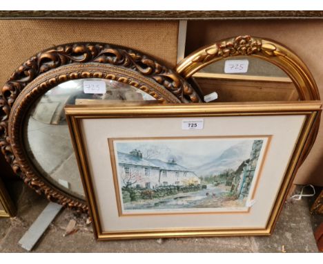 Two gilt framed mirrors and a signed limited edition print after Judy Boyes, 'Seathwaite Farm, Borrowdale', 6/850, framed and