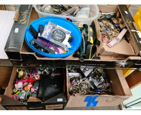 A box of watches and watch straps, parts, etc, vintage and modern. 