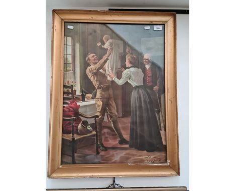 After A Pillard, early 20th century print of a soldier coming home after the war, 45.5cm x 62.5cm, framed and glazed. 