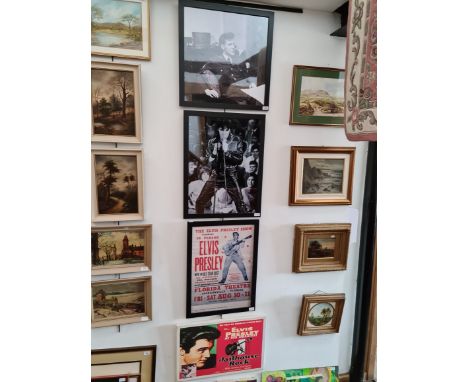 A group of four Elvis prints, two photographs and one poster, all framed and glazed and one canvas print, 'Jailhouse Rock' th