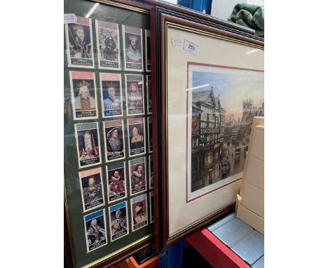 John L Chapman, signed limited edition print, 'Market Place, Wigan', together with a framed collection of cigarette cards 