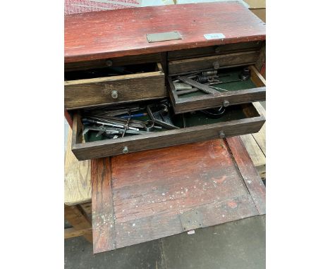 An apprentice tools chest with drawers and contents to include engineering tools. 