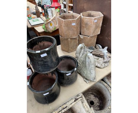 8 ceramic planters, 2 wall hanging planters and 2 concrete wall plaques 