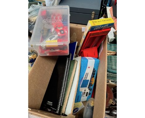 A box of collectables to include stamps, currency, model Red Arrow, model cars, Corgi die-cast toys, etc. 