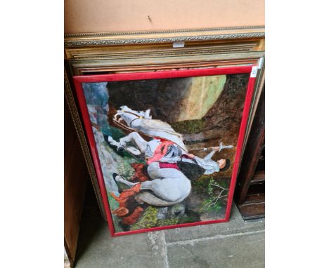 E Stranger, three 21st century school, oil on canvases, knight on horseback, military scene with soldiers and a portrait of a