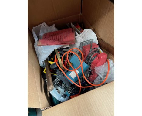 A box of misc tools including router, sander, etc. 