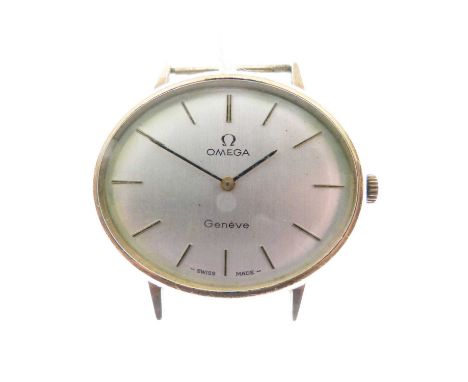 Omega - Gentleman's gold-plated Geneve watch head, silvered oval dial with applied gilt baton hour markers, signed crown and 