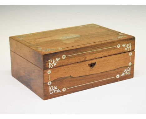 Regency rosewood sarcophagus tea caddy, 31cm wide, together with a rosewood sewing box, both with mother-of-pearl inlaid deco