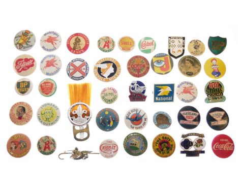 Quantity of pin badges to include; Esso, Coca-Cola, Mobilgas, Jaffa, Shell, BP, etc, 
