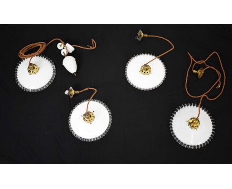 20th Century continental rise and fall milk glass light fitting and three pendant lights ensuite, 24cm diameter 