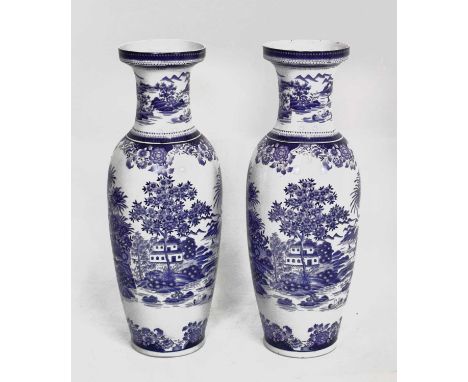 Large pair of reproduction Chinese blue and white ceramic vases, 55cm high 