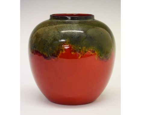 Bernard Moore two tone flambé ovoid vase, painted and impressed marks, 14cm high