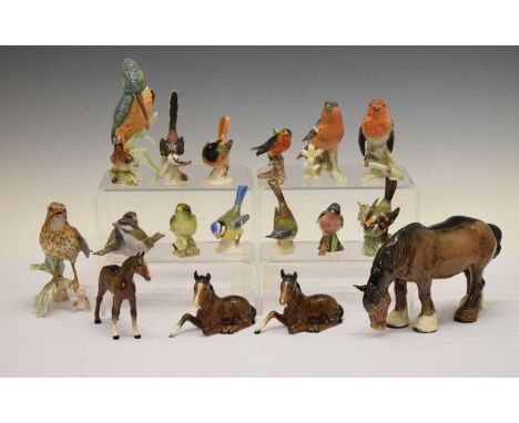 Mixed group of ceramics to include; Goebel birds, Beswick horses, etc