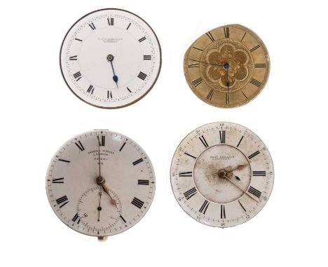Maurice Tobias verge pocket watch dial and movement (no case), white enamel Roman dial with gilt hands and seconds subsidiary