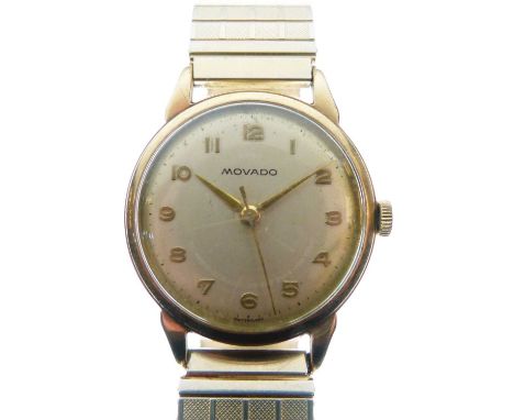 Movado - Gentleman's 9ct gold cased wristwatch, silvered dial with applied gilt Arabic numerals and gilt hands, signed 17 jew