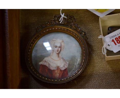 Jenny Savy,&nbsp;bust length portrait miniature of a lady with a pearl necklace, signed, probably on ivory, 78mm diameter.&nb