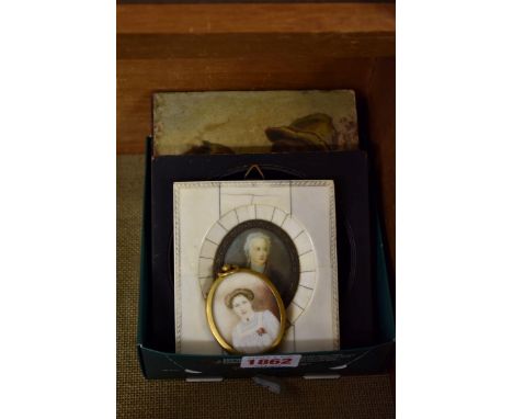European School, 18th/19th century,&nbsp;a man with a pig, oil on card laid on board, 17 x 12.5cm, unframed; together with th
